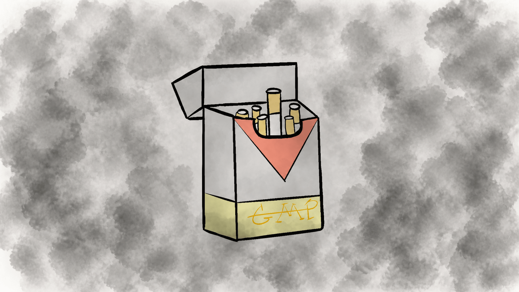 Hand-drawn cigarette pack illustrating genetic vulnerability to addiction